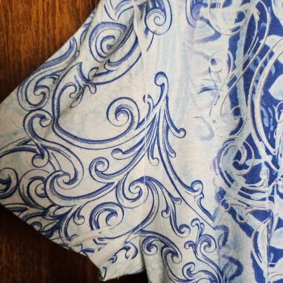 Style & Co Blue White Patterned Top XL Sparkle Embellished Boho Chic Vacation - Picture 3 of 9